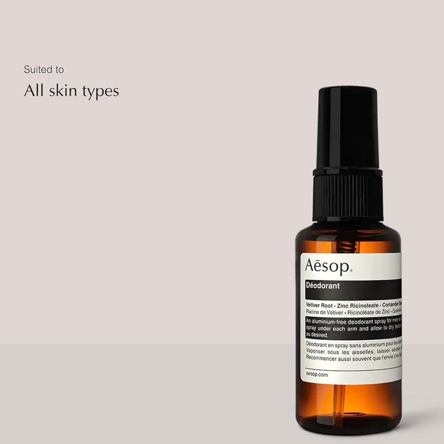 Aesop Aluminum Free Deodorant Spray for Women & Men - Vetiver, Zinc, and Tea Tree to Reduce Odor and Bacteria - Woody & Earthy - Vegan & Cruelty-Free Beauty and Personal Care Aesop