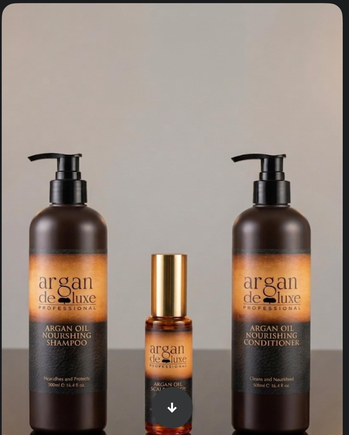 Argan Deluxe Professional Argan Oil Nourishing Hair Care Set for All Hair Types, Shampoo 500ml, Conditioner 500ml, Serum and Body Oil 50ml, 3 Piece
