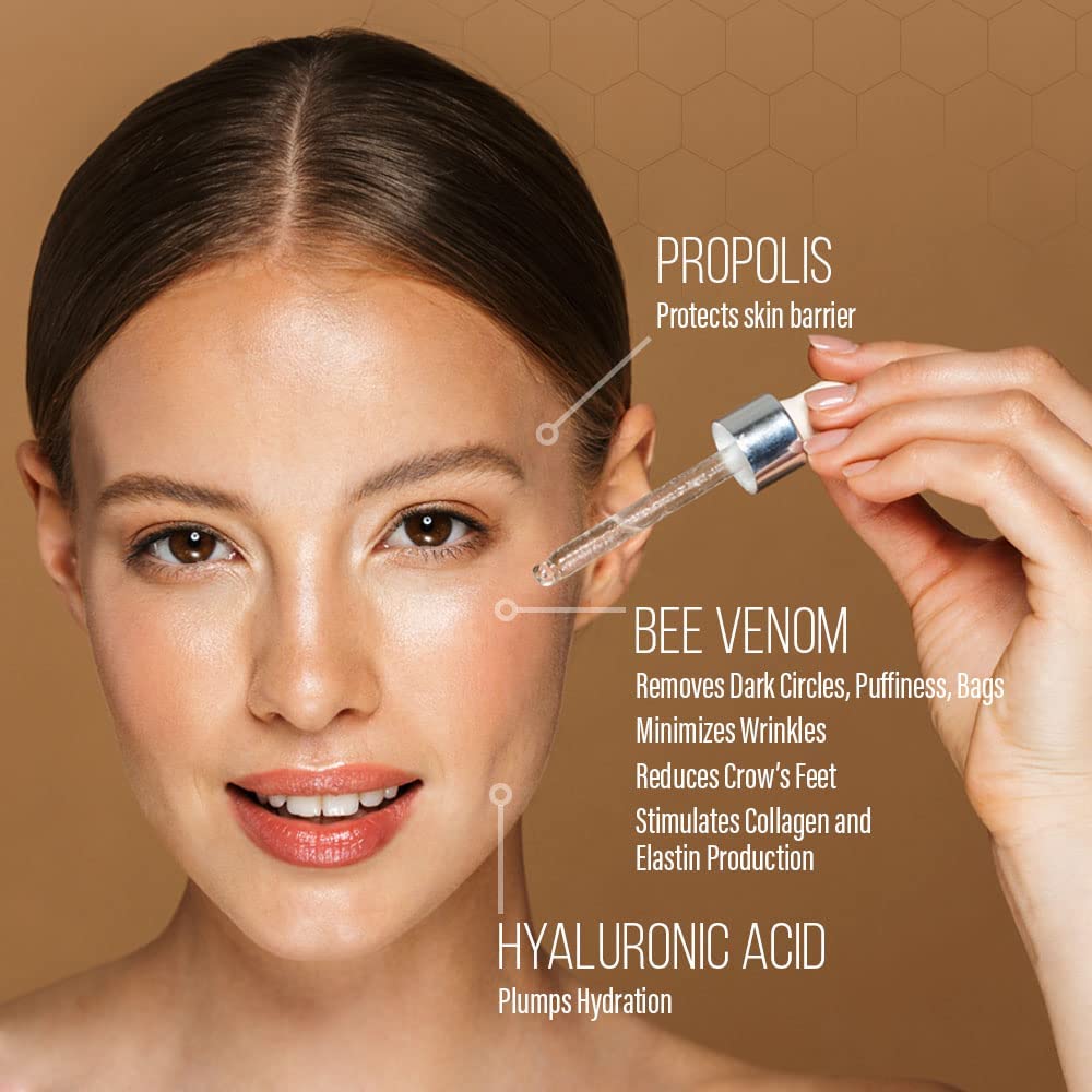 BEE and YOU Eye Serum, Anti Aging, Anti Wrinkle Serum 100% Natural with Bee Venom, Propolis Extract, Raw Honey, Hyaluronic Acid, For Dark Circles