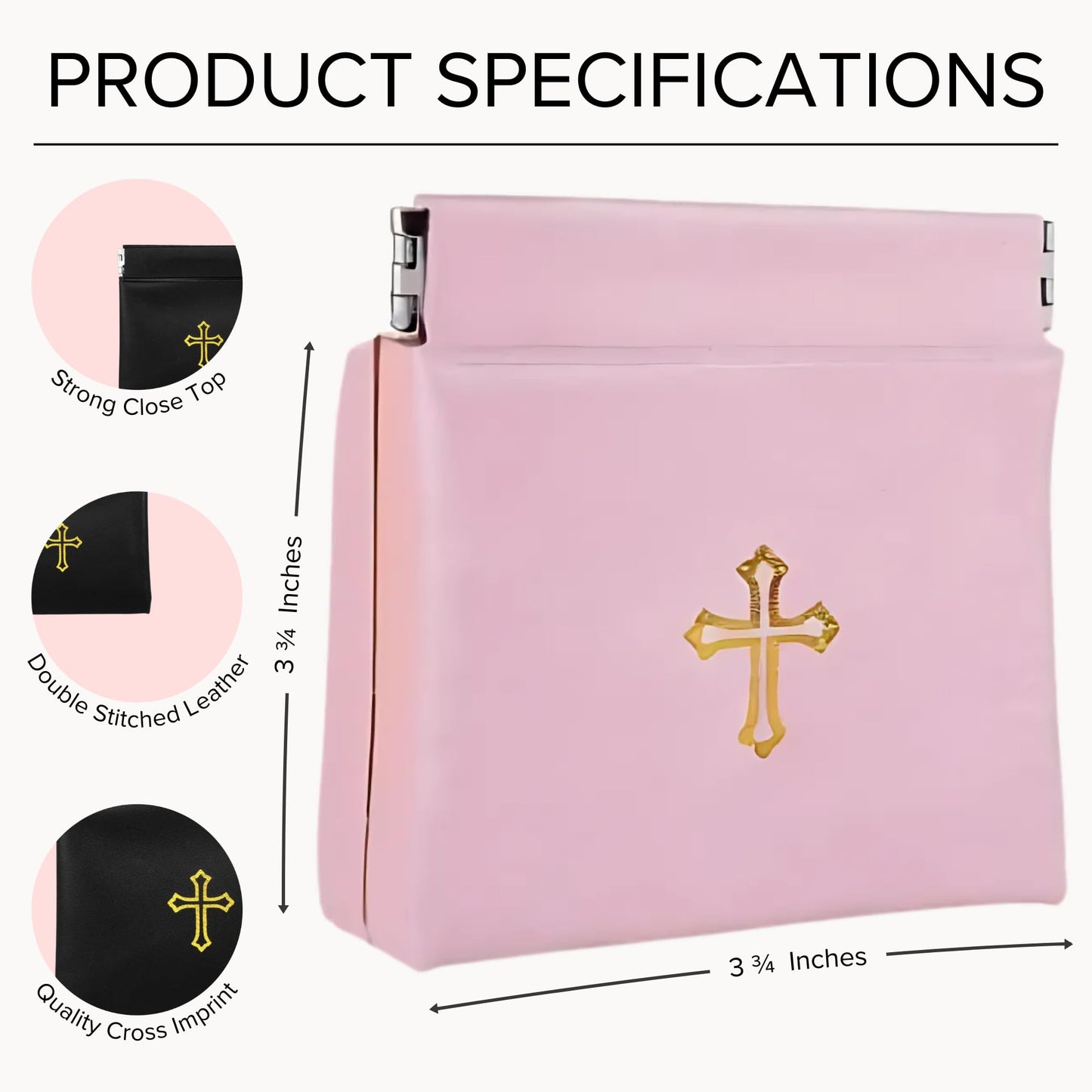 Squeeze Top Rosary Pouch Light Blue Faux Leather with Cross Imprint