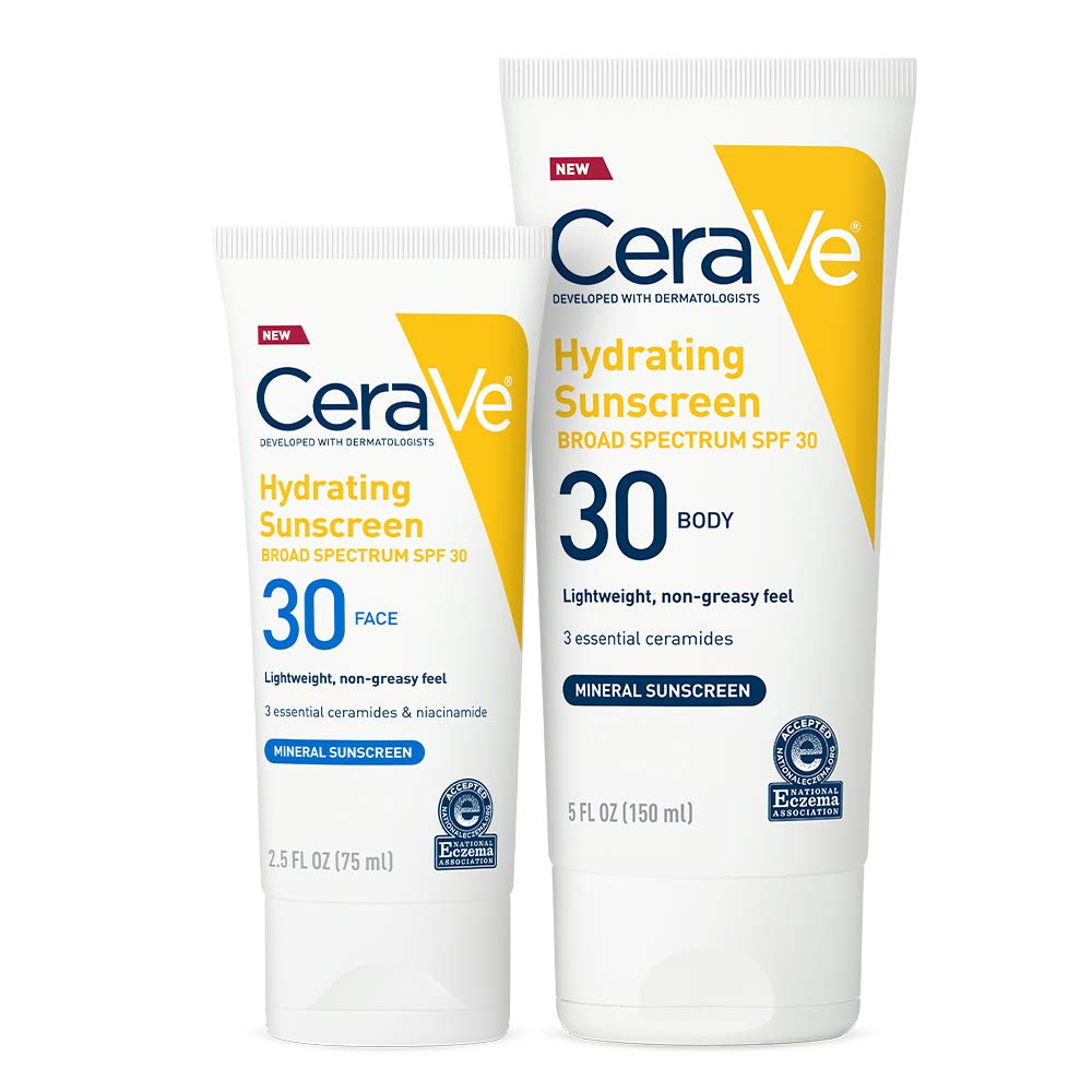 Cerave Sunscreen Bundle SPF 30 | Contains Mineral Sunscreen for Face SPF 30, 2.5 Ounce, and Mineral Body Sunscreen SPF 30, 5 Ounce 1 ea