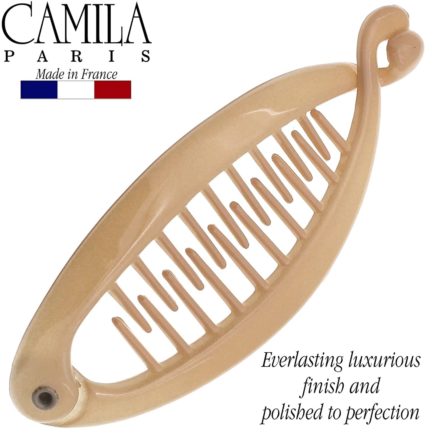 Camila Paris CP2207 2 Pack French Extra Small Banana Clip Hair Comb for Fine Hair Classic Banana Clips Hair for Thin Hair Ponytail Holder Interlocking