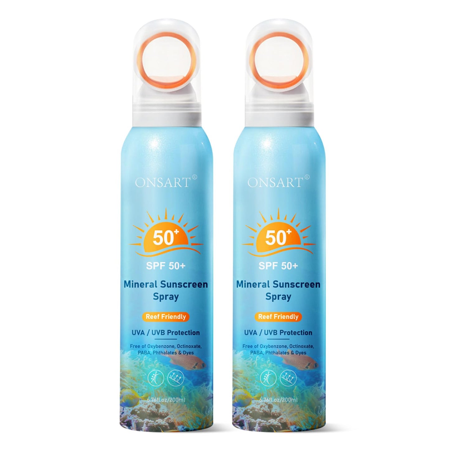 Reef Safe Mineral Sunscreen Spray SPF 50+ with Zinc Oxide, Broad Spectrum UVA/UVB Protection, Lightweight Non-Greasy, Travel Size Sunscreen for Face Beauty and Personal Care ONSART