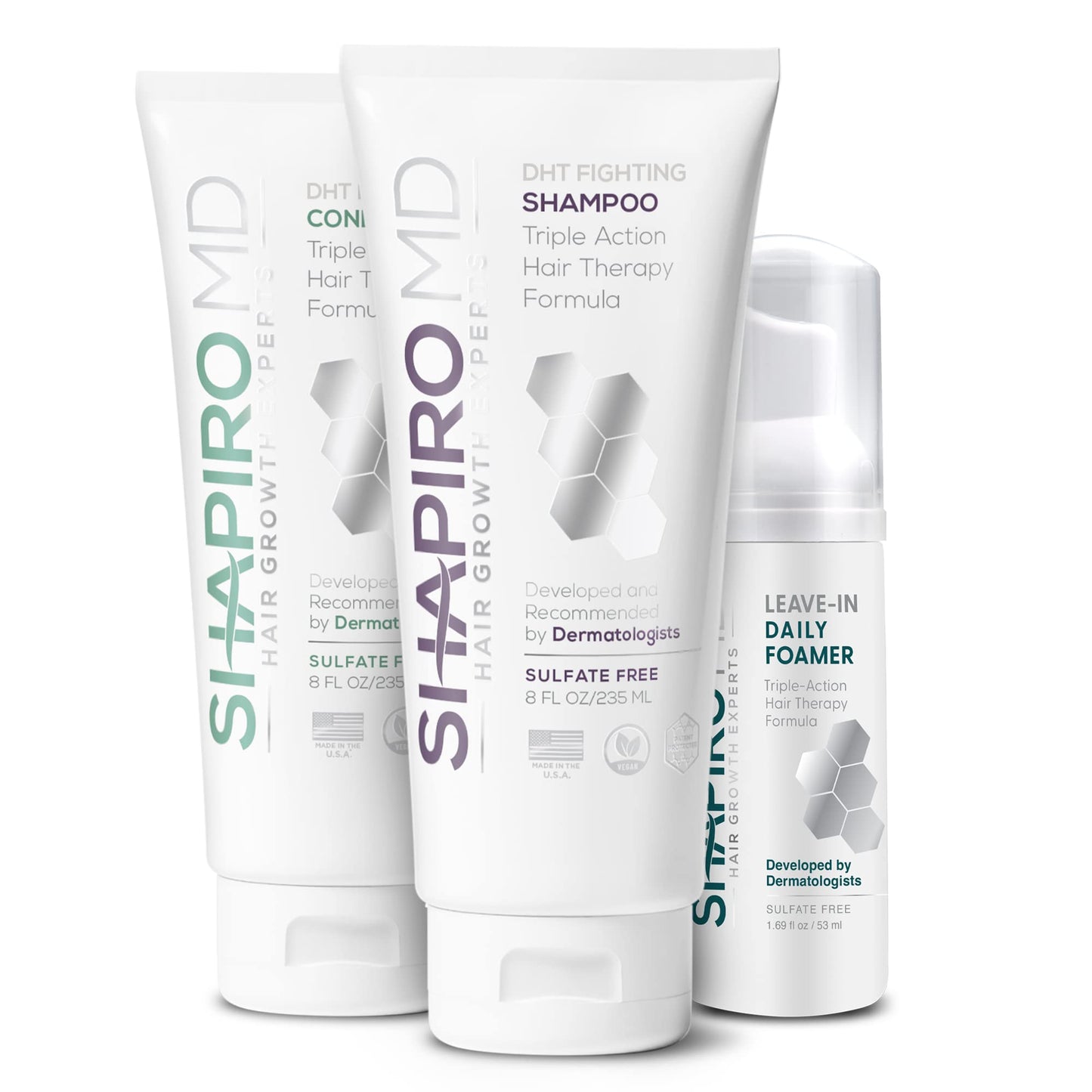 Shapiro MD Hair Growth Experts Natural Hair Kit for Thicker, Fuller, Healthier Looking Hair - Including Shampoo, Conditioner and Leave-In Daily Foam