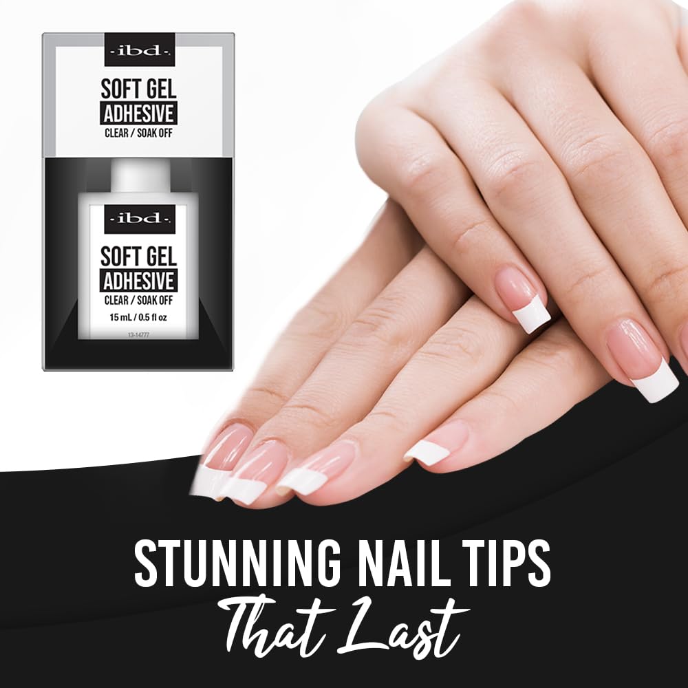 IBD Soft Gel Nail Adhesive - Clear Gel Nail Glue for Fake Nails, Tips, & Acrylic Extensions, Durable, Easy Soak-Off Bond, 0.5 fl oz Beauty & Personal Care IBD