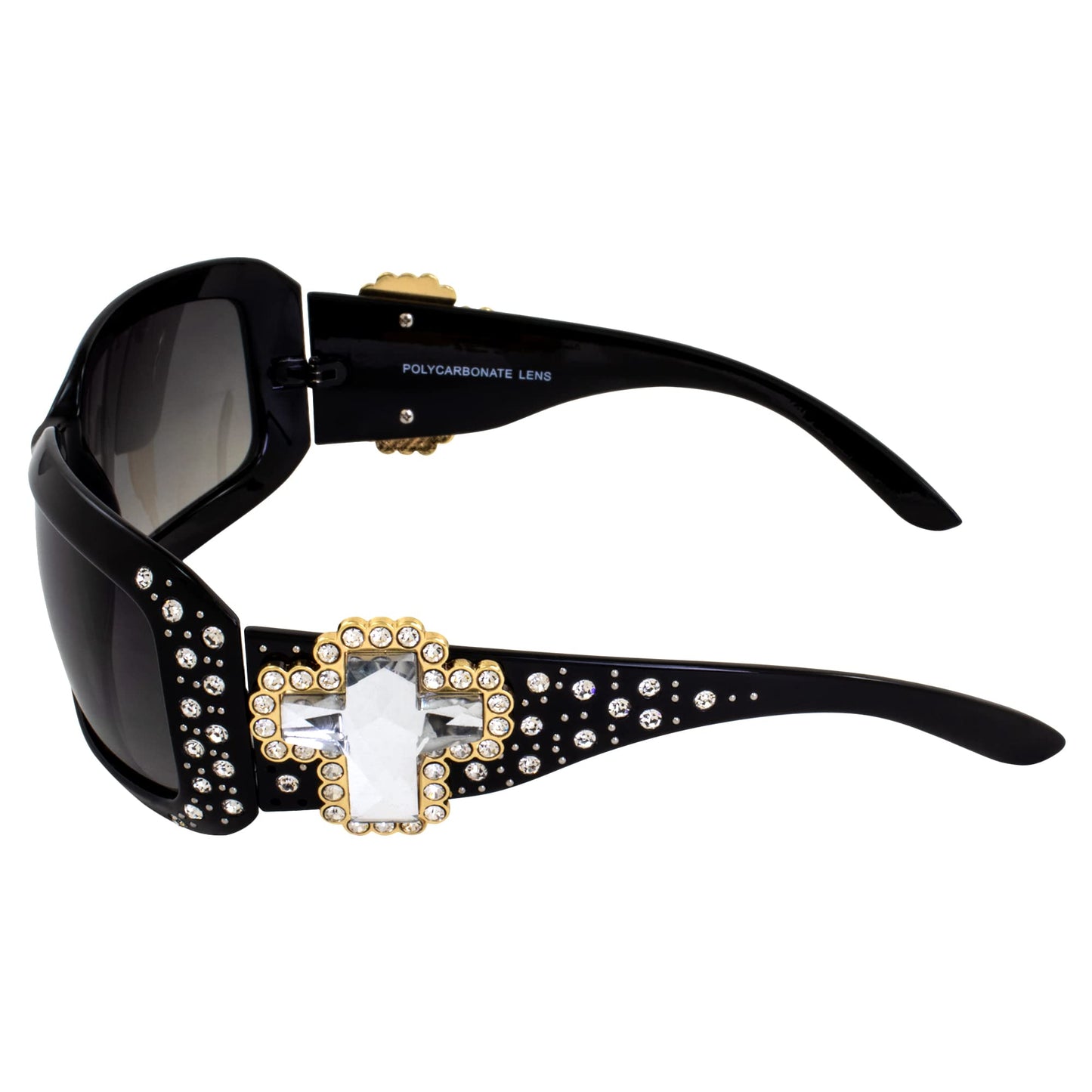 Rodeo Queen La Cruces Women’s Fashion Sunglasses Black Frame w/Bling Rhinestones & Smoke Gradient Lens