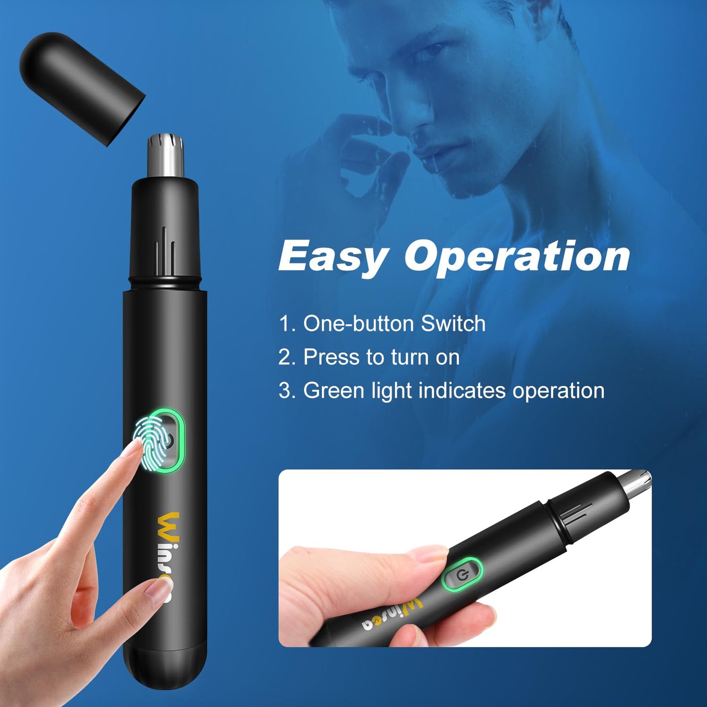 Winsea Precision Nose Hair Trimmer - 360° Safe & Efficient Electric Trimming, USB Rechargeable, Waterproof, for Nose, Ear, Eyebrows, and Beard Beauty and Personal Care Winsea