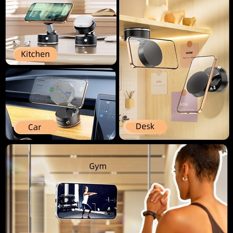 Fussybussy Magnetic Phone Holder-2026 Upgraded Vacuum Magnetic Car Phone Stand with Washable Nano Gel Pad Suction Cup 360° Adjustable Phone Mount…