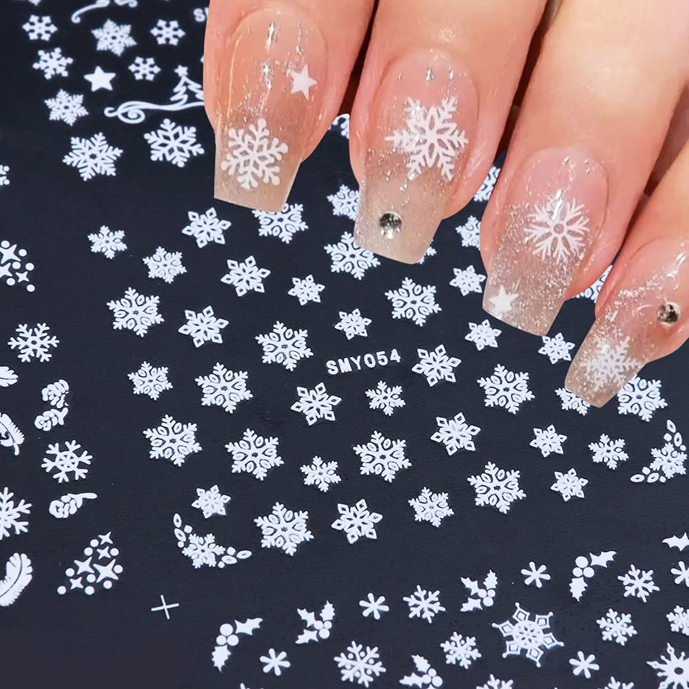 12 Sheets Snowflakes Nail Art Stickers Christmas Nail Decals 3D Self-Adhesive Snowflakes Nail Designs Nails Supplies for Women Girls Nails Tattoos