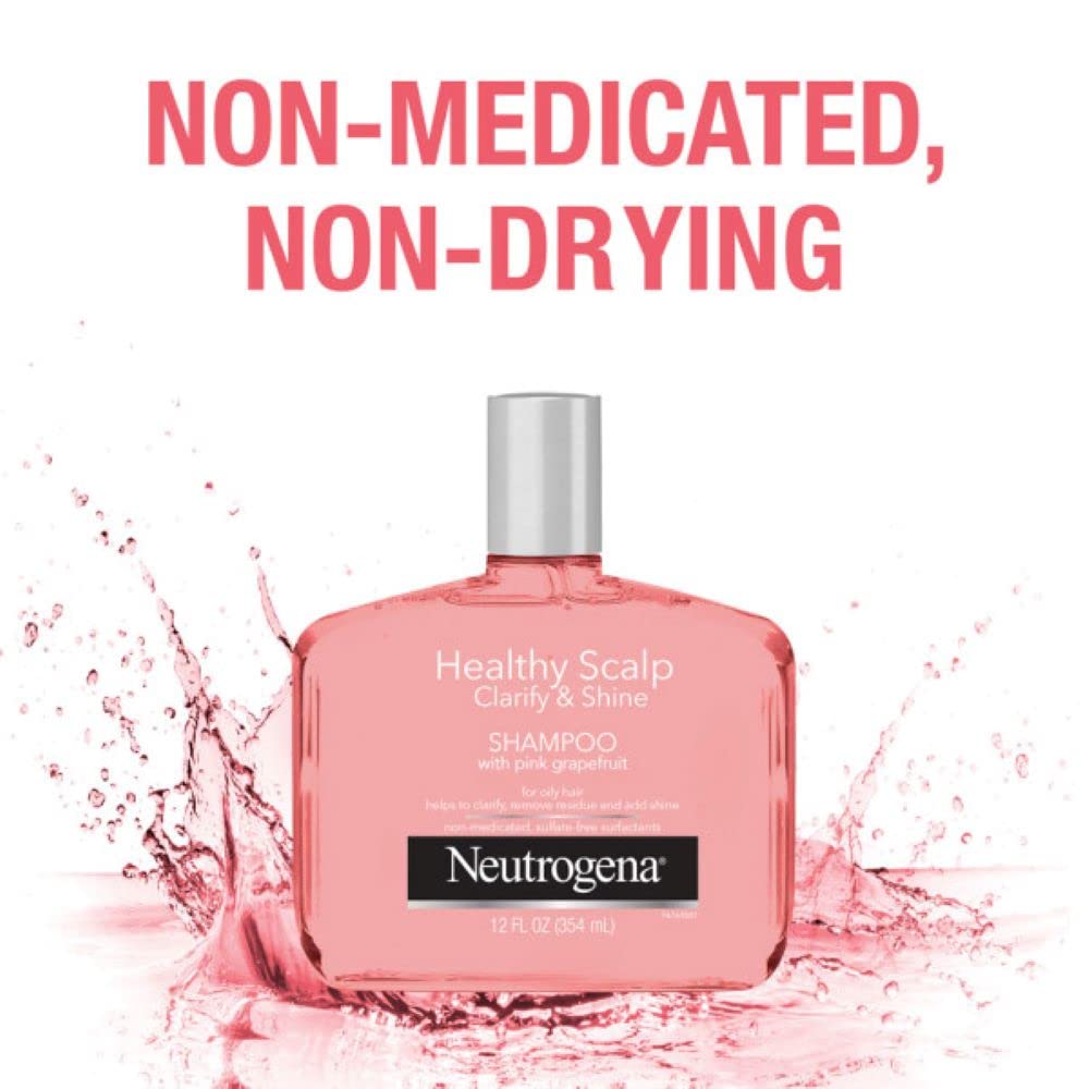 Neutrogena Exfoliating Healthy Scalp Clarify & Shine Shampoo for Oily Hair and Scalp, Anti-Residue Shampoo with Pink Grapefruit, pH-Balanced, Paraben