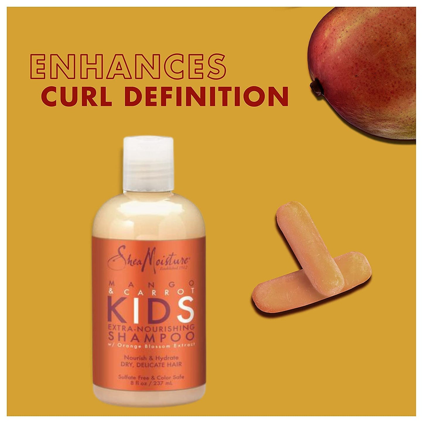 Shea Moisture Kids Shampoo - Extra-Nourishing Shea Butter, Mango & Carrot Hair Detangler with Orange Blossom Extract, Sulfate-Free Shampoo for Kids, 8