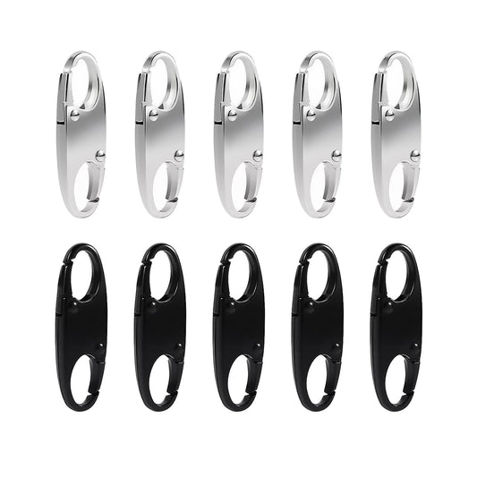 10 Pcs Anti-Theft Zipper Locks – Dual Opening S-Type Clips for Backpacks, Camping & Outdoor Sports (5 Black + 5 Silver)
