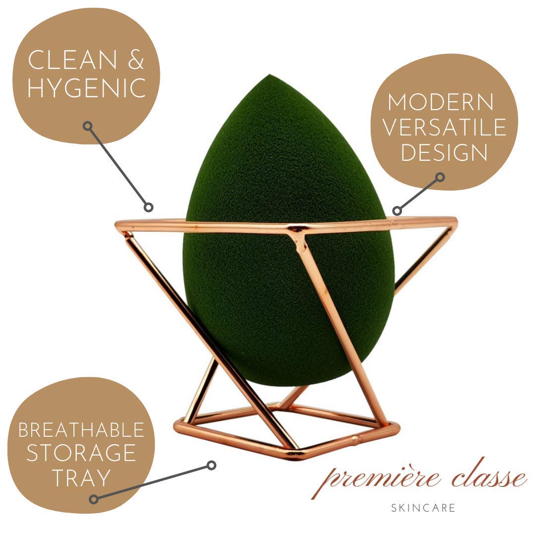 Première Classe Skincare - Beauty Sponge Holder - Rose Gold Foundation Beauty Blender Holder - Makeup Brush Organizer Rack Case - Vanity Storage