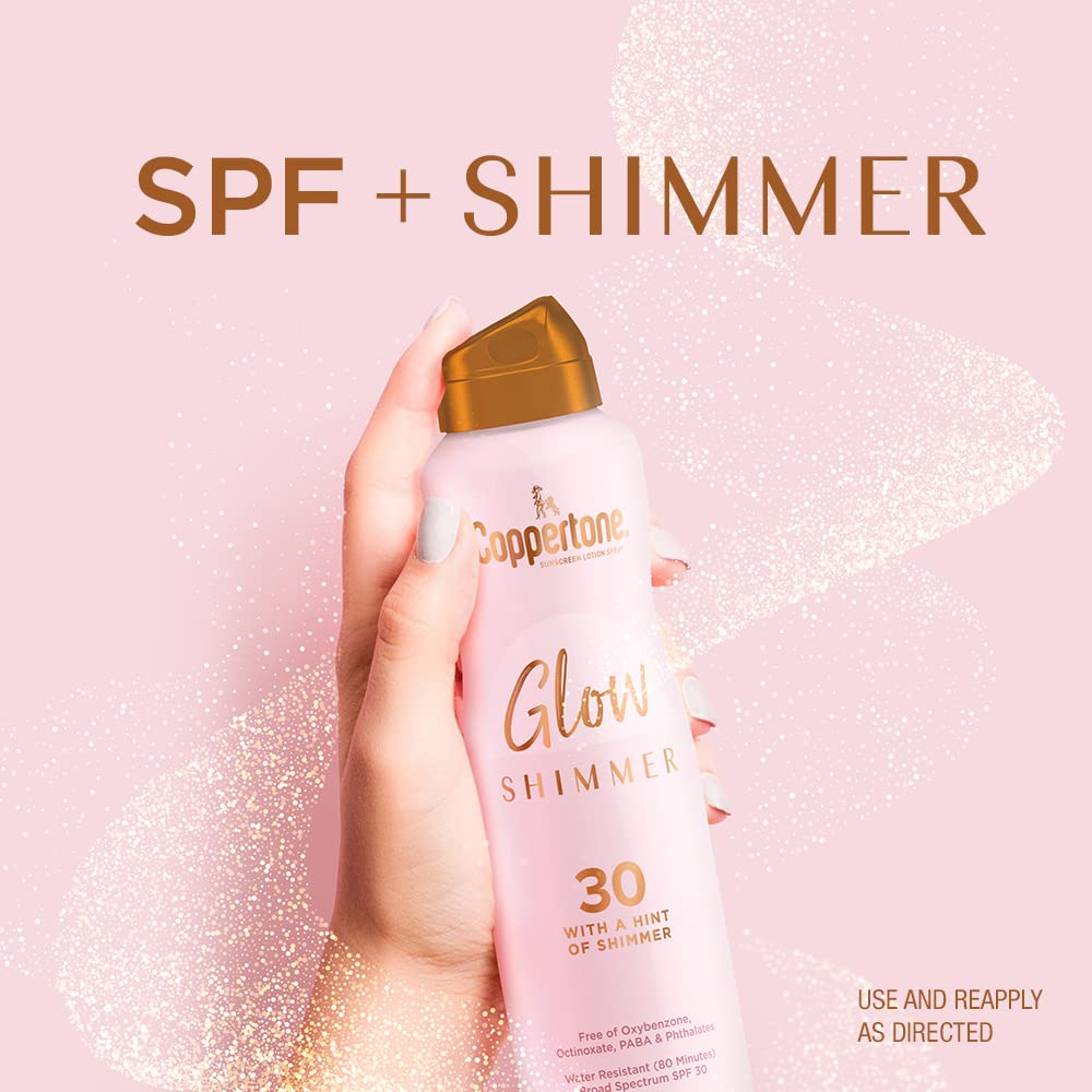 Coppertone Glow Shimmer Sunscreen Spray SPF 30, Water Resistant Broad Spectrum SPF 30 Spray Sunscreen, Free From Parabens, PABA, Phthalates