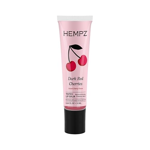 Hempz Cherry Tinted Lip Balm, hydrating gloss for dry cracked lips, Dark Red Cherries, .44 fl.oz.