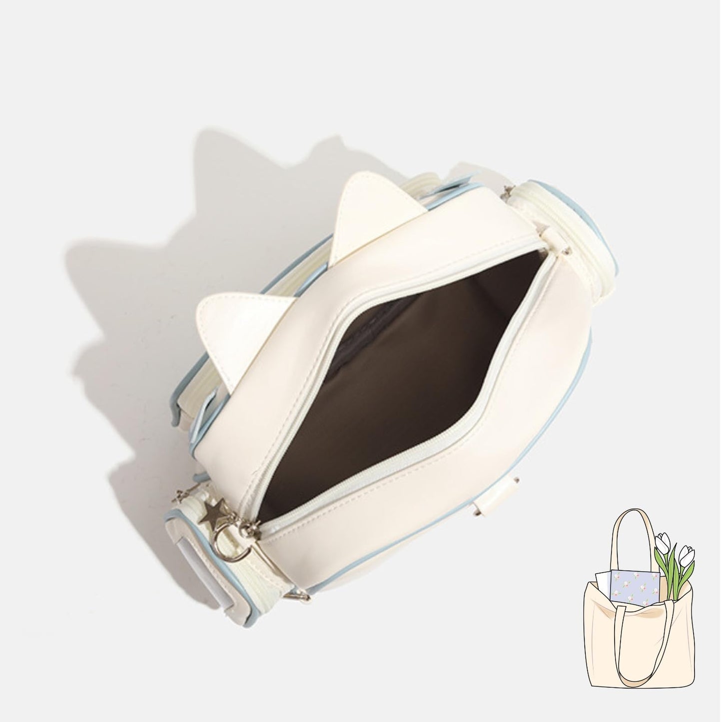 semmoi Ita Bag Kawaii Cat Backpack with Adjustable Straps, Large Capacity, Ideal for Daily Use, Cute Bag (Beige)