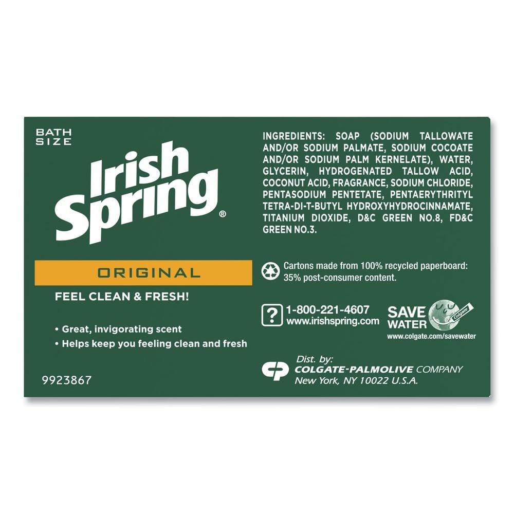 Irish Spring Original Deodorant Bar Soap, 11.25 Ounce - 3 per Pack - 18 Packs per case.