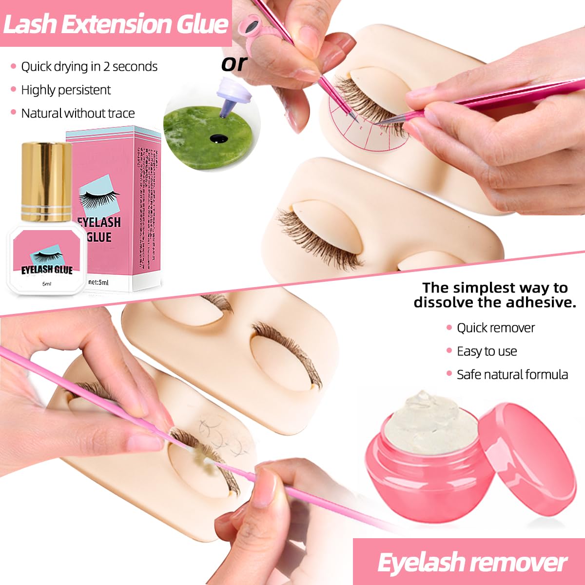 DNSGOOR Lash Extension Kit Professional Eyelash Extensions Supplies Training for Beginners Mannequin Head Grafting Lash USB Fan Lash Shampoo Brush…