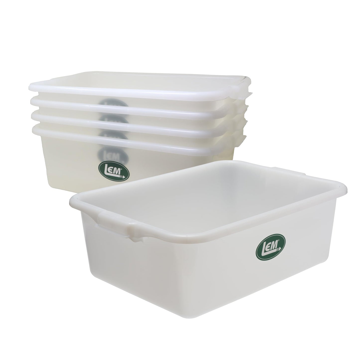 LEM Products Heavy Duty Meat Lug, Large Plastic Storage Containers for Meal Prep, High-Density Polyethylene (HDPE), White, 5-Pack
