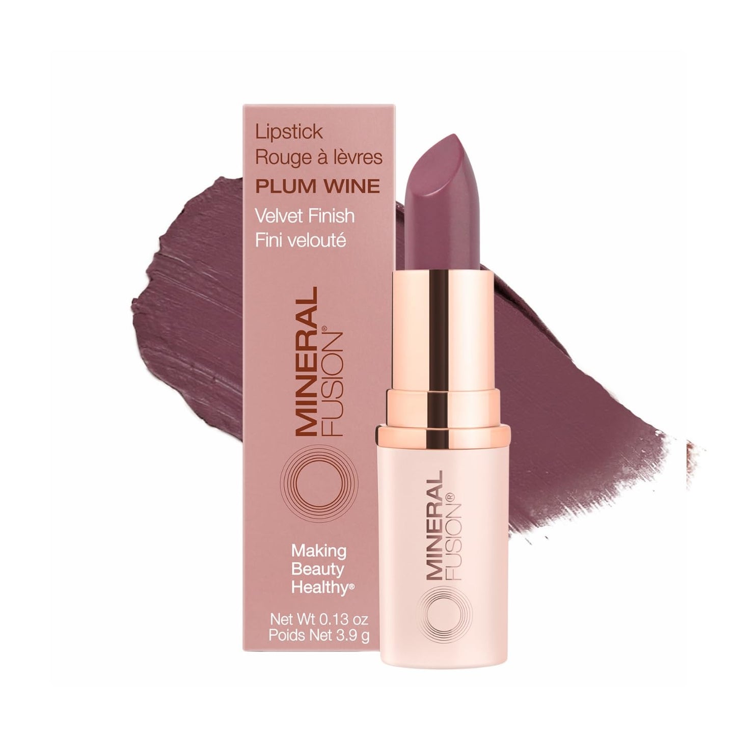 Mineral Fusion Long-Lasting Lipstick, Vivid & Smudge-Free Lip Color with Avocado Oil, Cocoa Seed Butter, Free of FD&C Dyes, Paraben and Gluten, Plum