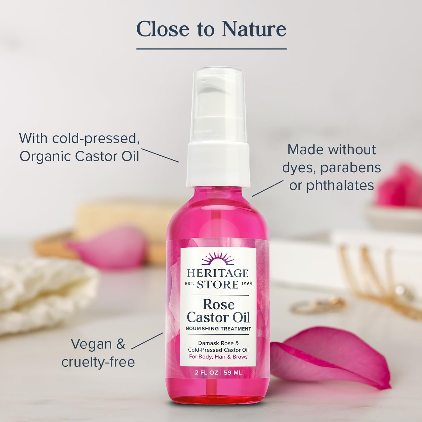 HERITAGE STORE Rose Castor Oil Serum, Oil, Rose (Btl-Glass) | 2oz