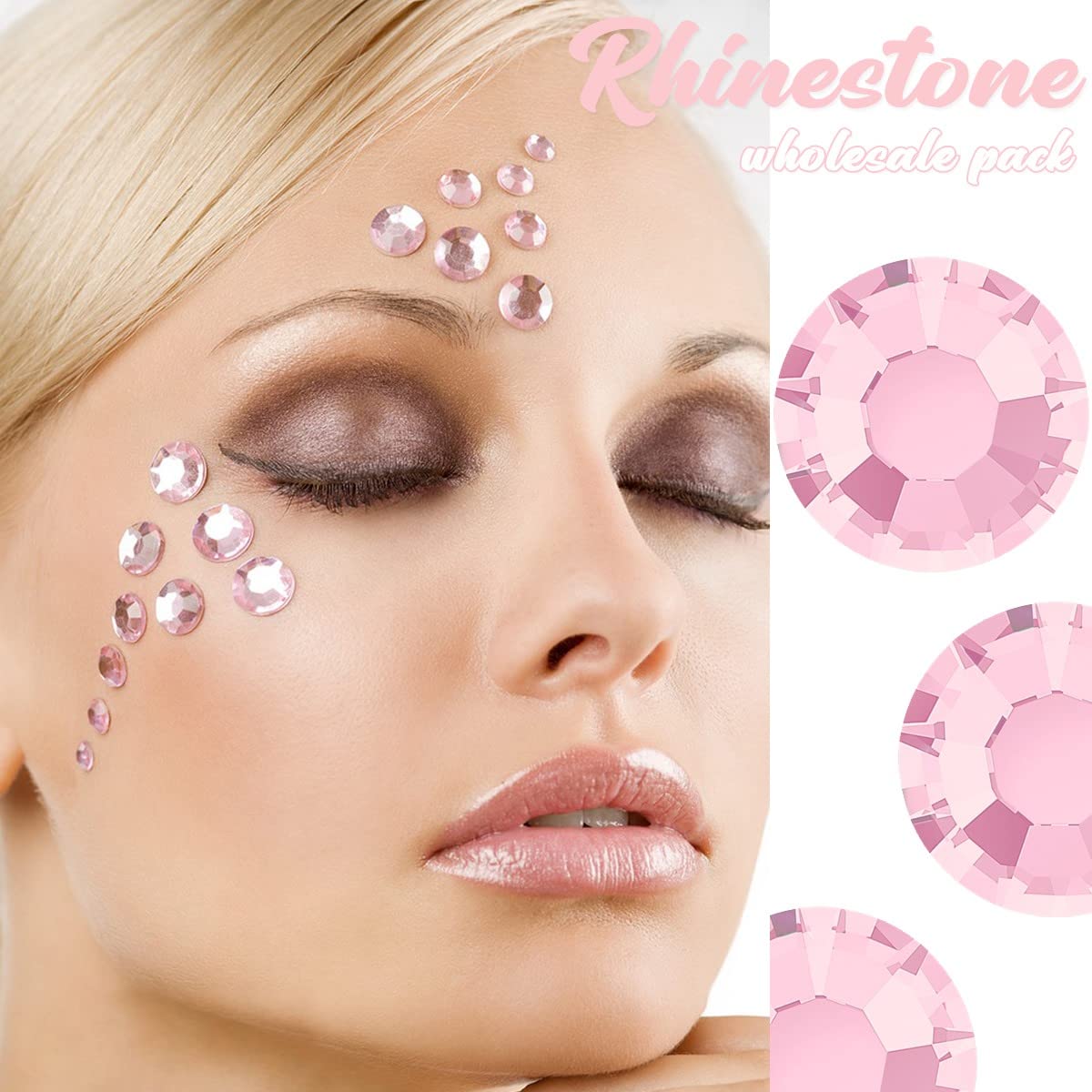 qiipii Light Pink Nail Rhinestones 2880pcs SS10 2.8mm K9 Glass Round Stones Bulk Nail Art Charms Flatback Gems Beads Diamonds Jewels Crystals Beauty & Personal Care qiipii