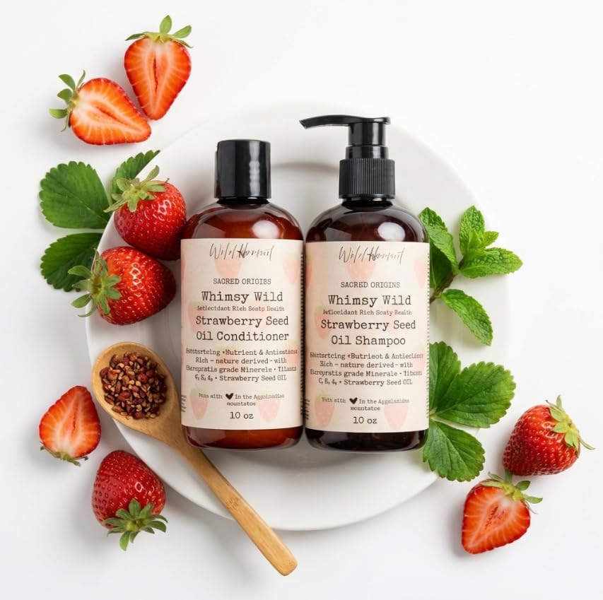 Wild Hermit Wellness' Whimsy Wild Goat Milk and Strawberry Seed Oil Shampoo and Conditioner Set, Sulfate Free, Paraben Free, 2 Count, 10 oz Each