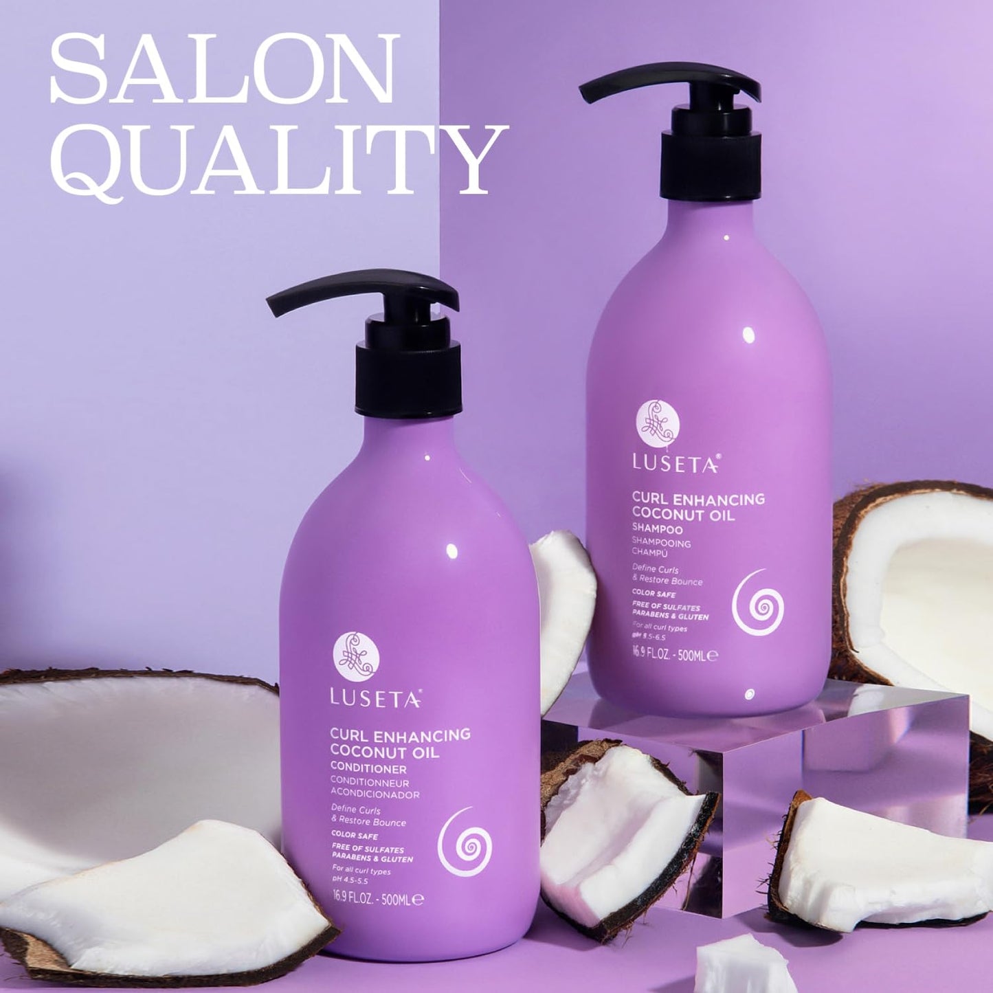 Luseta Curly Hair Shampoo and Conditioner Set with Coconut Oil, Unlimited Bounce and Definition for wavy and Coily hair, Reduce Frizz and Repair Dry