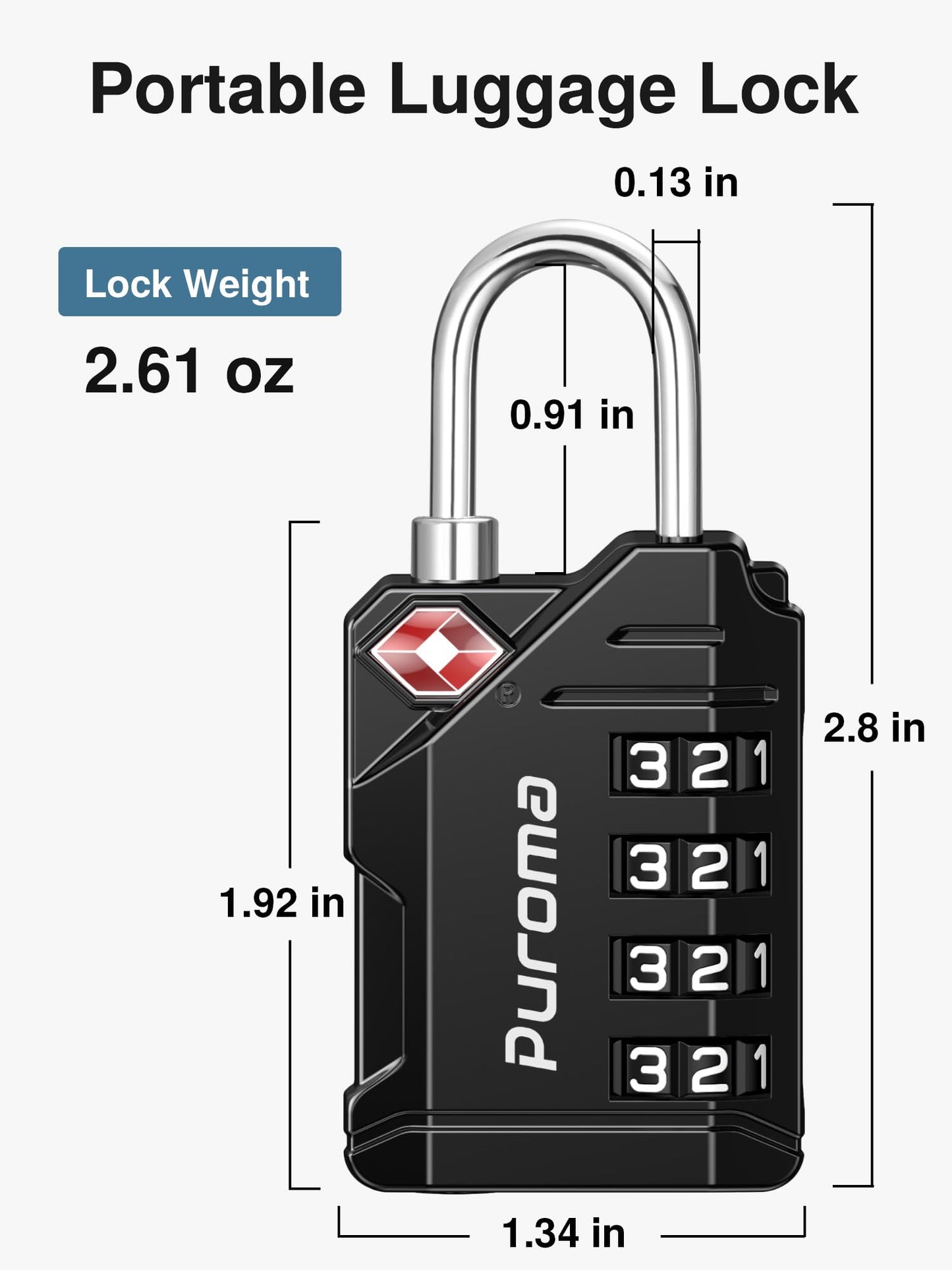 Puroma TSA Approved Luggage Locks 2 Pack – 4-Digit Resettable Combination Code, Durable Zinc Alloy for Suitcase, Backpack & Gym Locker