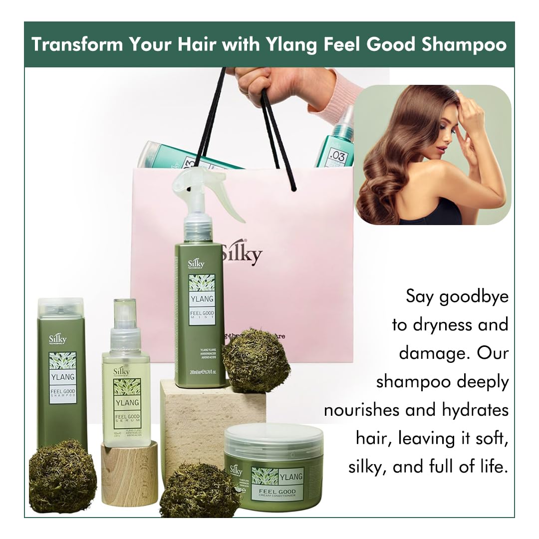 Silky Ylang Feel Good Hair Care Set - 4-In-1 Set with Oil Control Shampoo, Conditioner, Leave-In Spray & Hair Mist - Enjoy A Spa-Like Cleanse Every