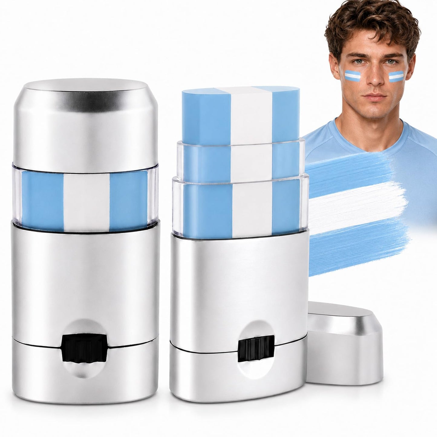 Paminify Light Blue and White Argentina Face Paint Stick,2026 World Cup Fans Eye Black,Patriotic Argentine Flag Body Paint Stick for Soccer Baseball Beauty and Personal Care paminify Default Title