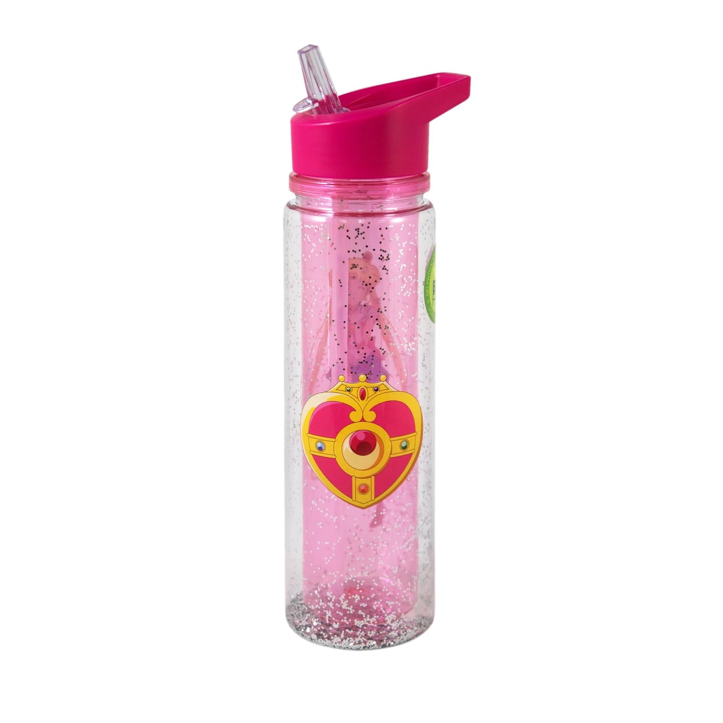 JUST FUNKY Sailor Moon Crystal Double-Walled Water Bottle | 18 oz Plastic Travel Beverage Container | Includes Glitter Wall | Home Deco | Anime Water