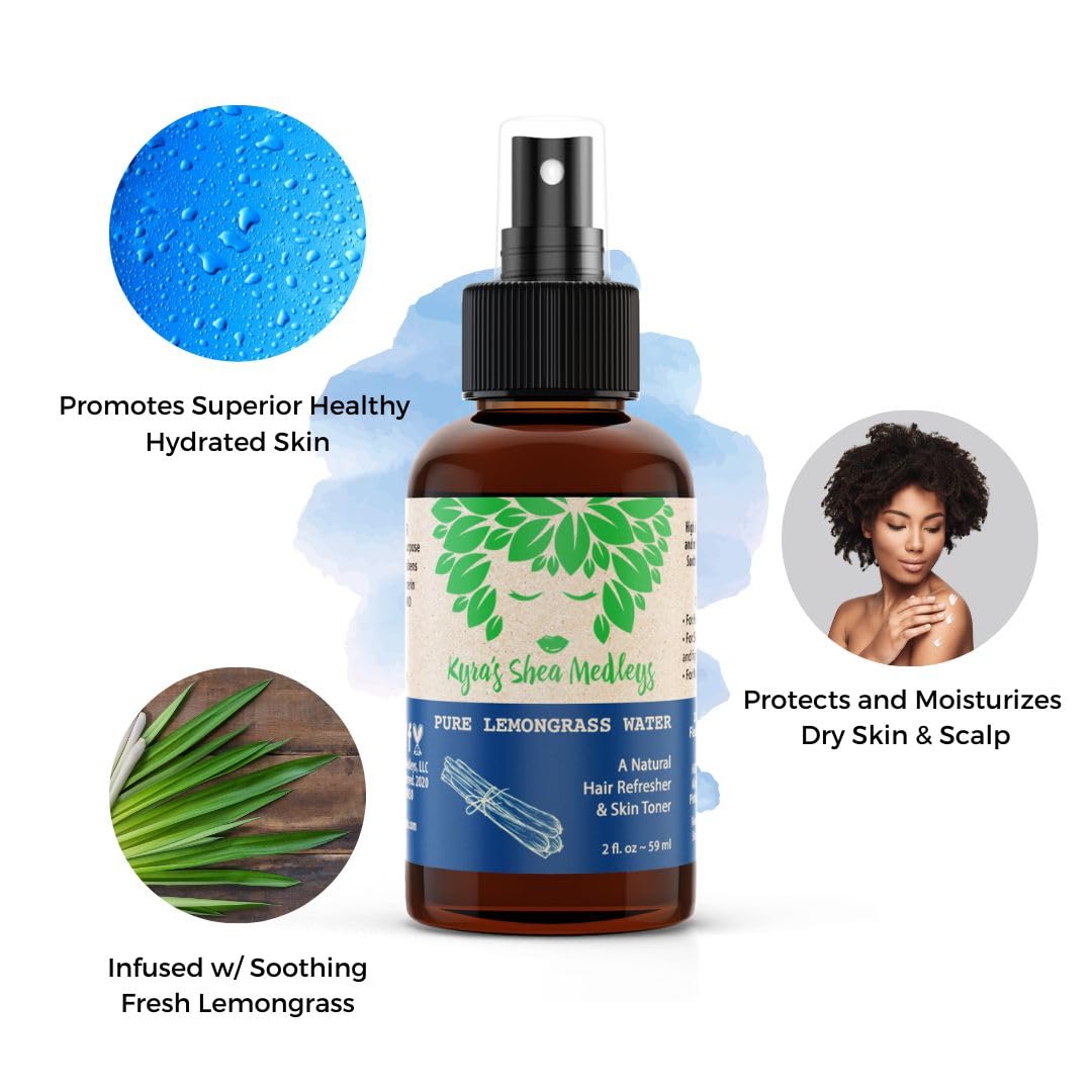 Multiuse Lemongrass Water Toner Mist for Face, Body, and Hair - Pure Distilled Lemograss Water Spray - Soothes and Hydrates Skin, Scalp, Hair, & Nails