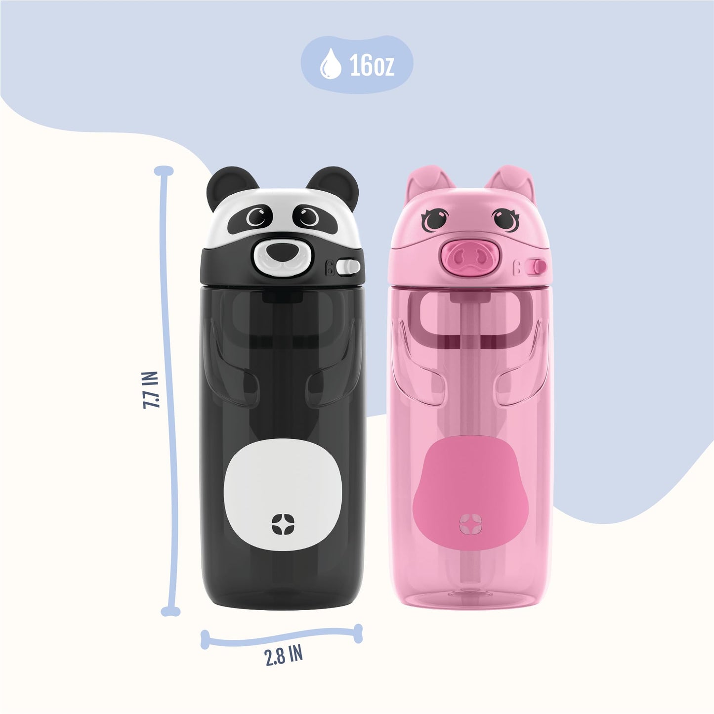 Ello Ellies 16oz Plastic Kids Water Bottle with Straw and Built-in Carrying Handle and Leak-Proof Locking Lid for School backpack, Lunchbox