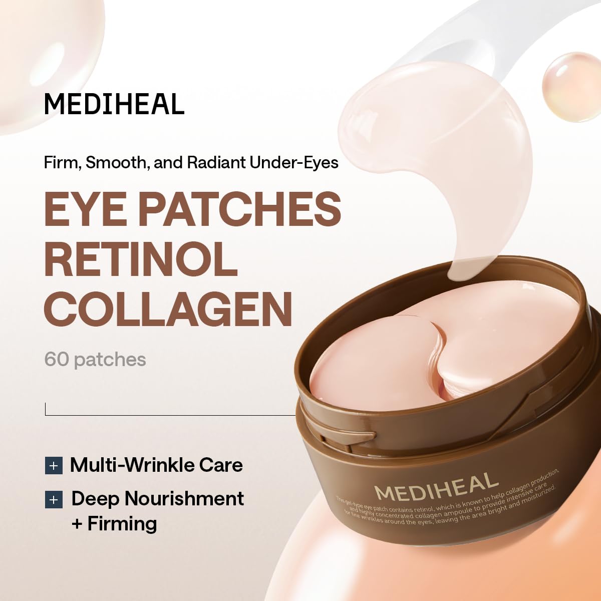 MEDIHEAL Retinol Collagen Under Eye Patches - Korean Hydrogel Eye Pads (60 patches) with 95% Retinol & Collagen - Improves Puffy Eyes & Dark Circles Beauty and Personal Care MEDIHEAL