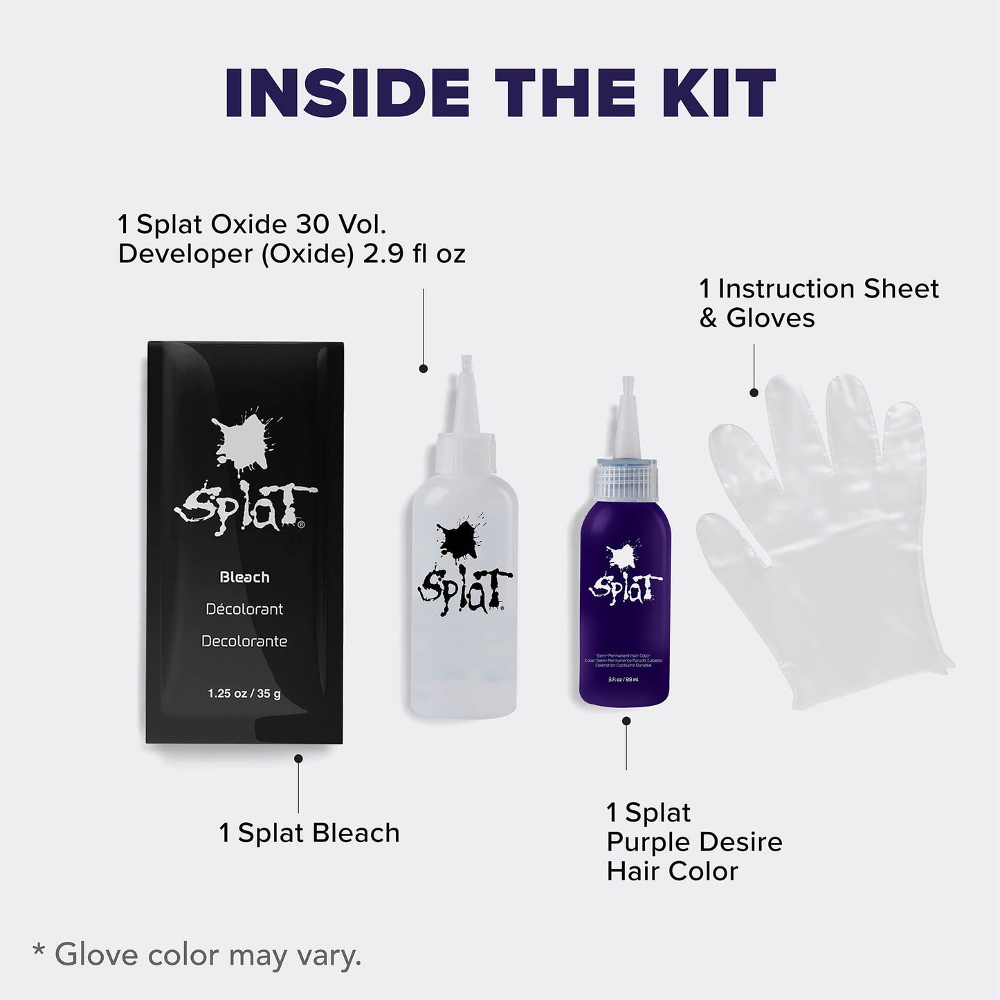 Splat Purple Desire Semi Permanent Hair Dye Kit with Bleach, 1 Application, Includes Purple Hair Dye, Oxide & Bleach Powder, Vegan & Cruelty Free Hair