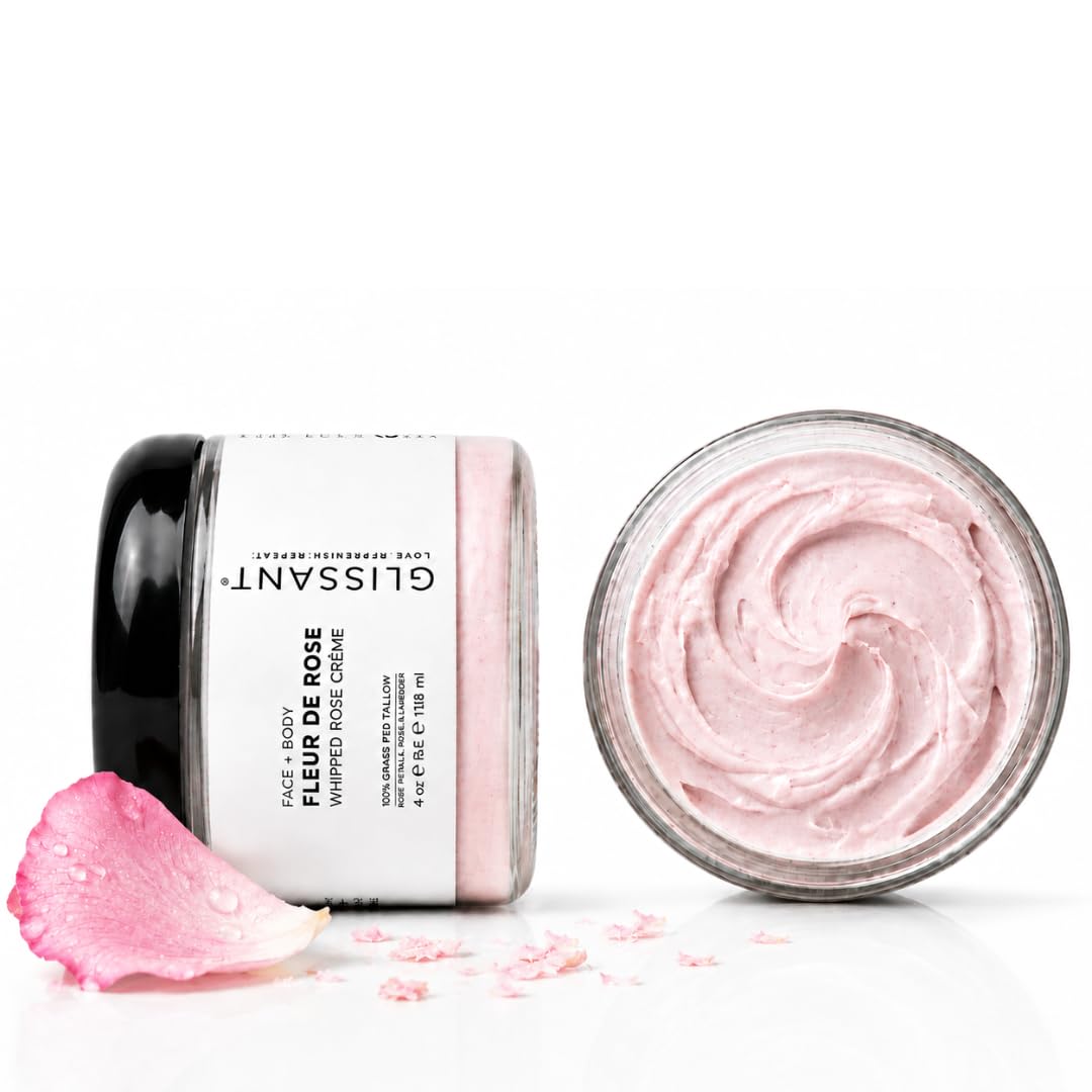 GLISSANT Rose Tallow Crème with Lavender | Grass-Fed Whipped Beef Tallow for Face + Body | Moisturizer for Dry Sensitive Skin | Extra Filtered No Beef