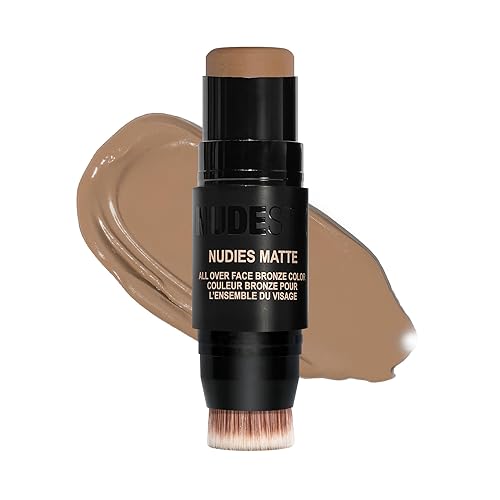 Nudestix Nudies Bronze All Over Matte Bronzing Stick - 3-in-1 Cream Bronzer for Cheeks, Eyes & Lips with Built-In Brush | Natural Contour & Sun-Kissed