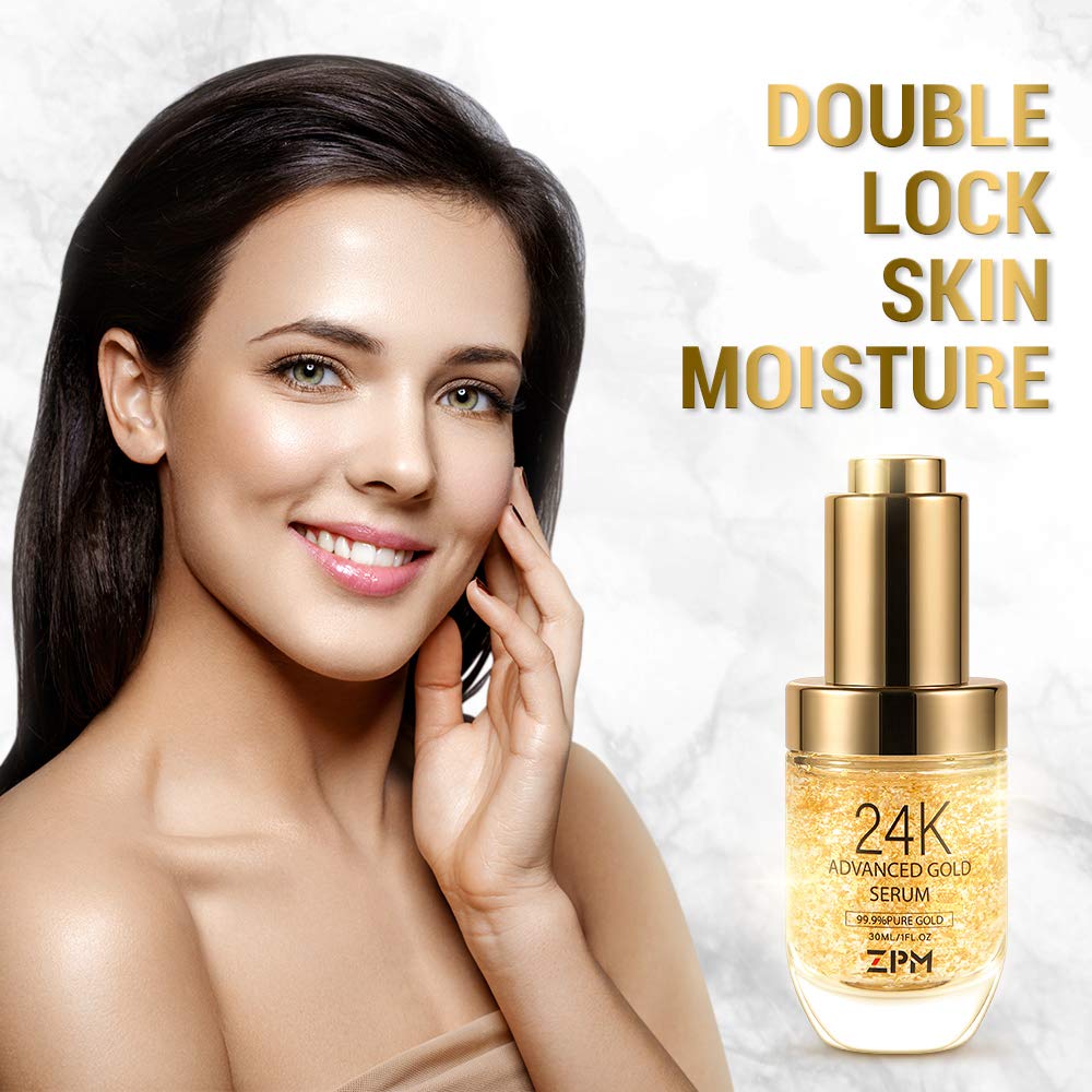 24K Gold Anti Aging Face Serum Moisturizer Enriched with Vitamin C Serum, Hyaluronic Acid, Vitamin E Cream for Day and Night Wrinkle Reduction
