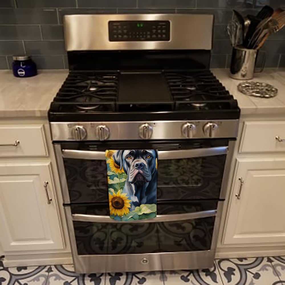 Caroline's Treasures Cane Corso in Sunflowers Kitchen Towel Dish Cloths Guest Hand Towel Decorative Bathroom Towel for Face,Tea, Dishcloth, Kitchen…