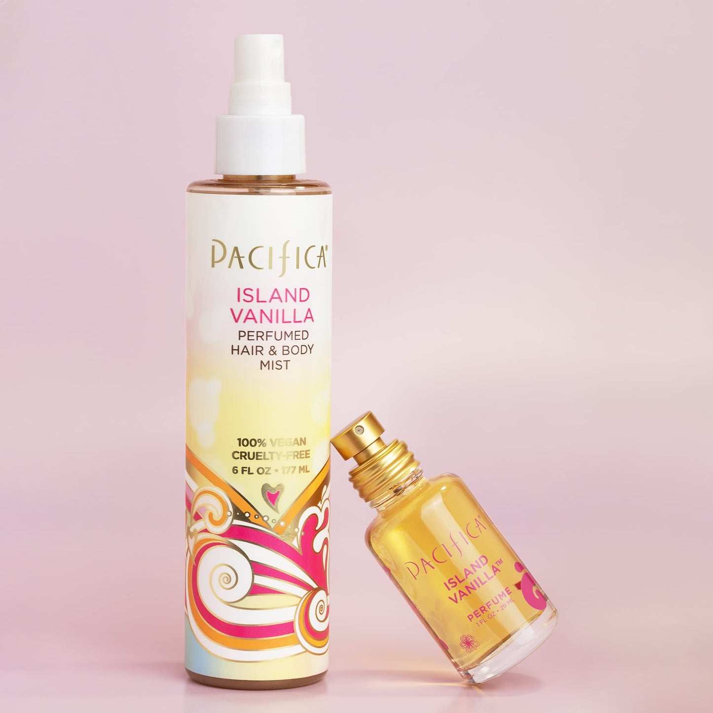 Pacifica Island Vanilla Spray Perfume & Hair and Body Mist Set - Tahitian Vanilla Clean Fragrance Duo, Essential Oil Blend, Alcohol-Free Hair/Body