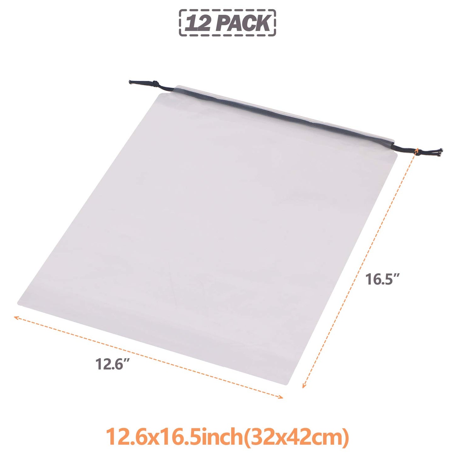 Set of 12 Large Transparent Shoe Bags – Clear Travel Storage Organizers with Drawstring for Men & Women