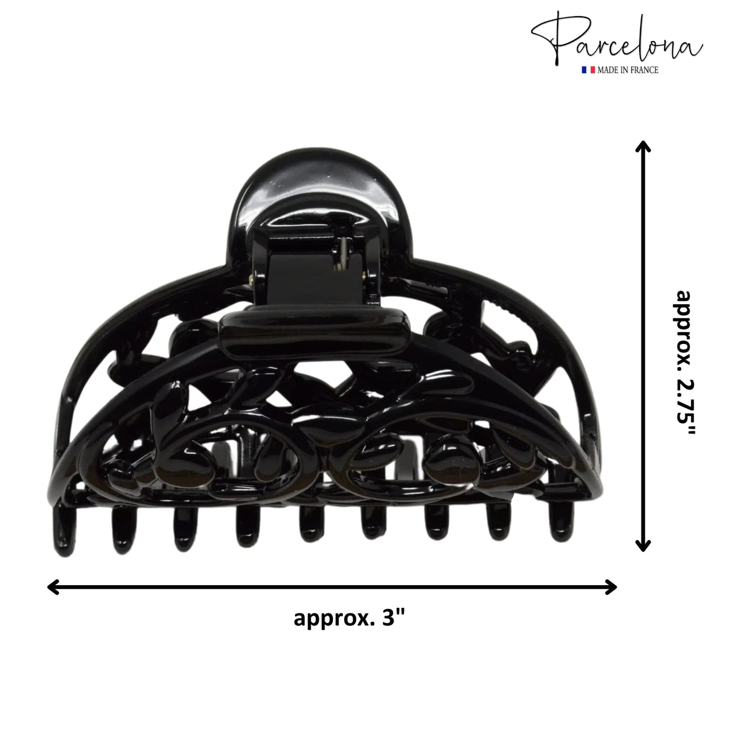 Parcelona French Jardin Black Medium Covered Spring Celluloid Jaw Hair Claw Clip Clamp Clutcher