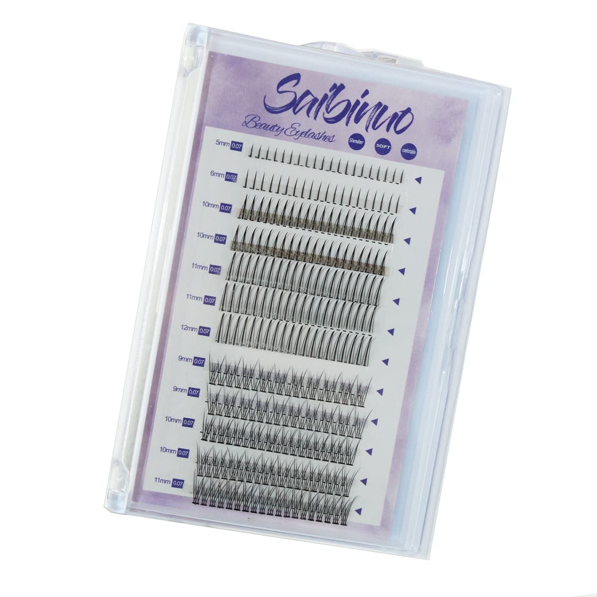 Saibinuo 240pcs Mixed Pack C Curl False Eyelash Extension Individual Lashes Lower Bottom Lash (5-6mm) Fairy Style A Shape (10-12mm) Fish Tail (9-11mm)