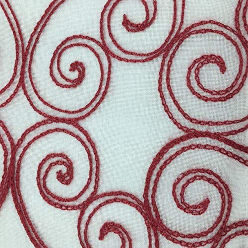 Decorative Red Fabric Shower Curtain: Scroll Embroidery on Sheer Panel Design