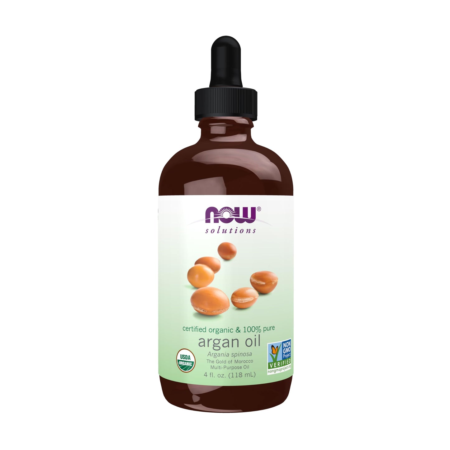 NOW Foods Solutions, Organic Argan Oil, Certified Organic and 100% Pure, "Gold of Morocco" Multi-Purpose Oil, 4-Ounce