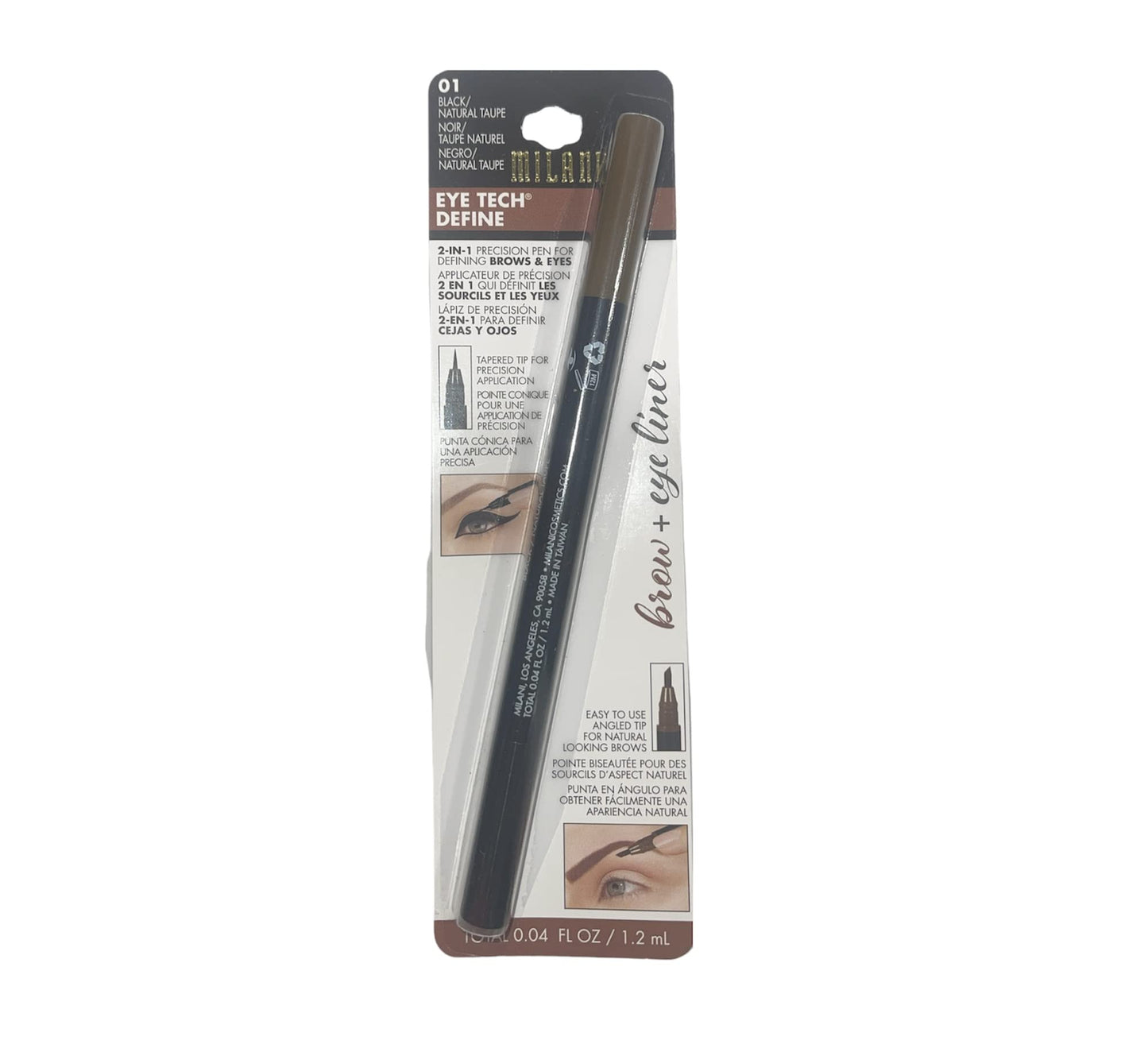 Milani Eye Tech Define - 2-in-1 Brow + Eyeliner Felt-tip Pen, Natural Taupe/Black, 0.04 Fluid Ounce