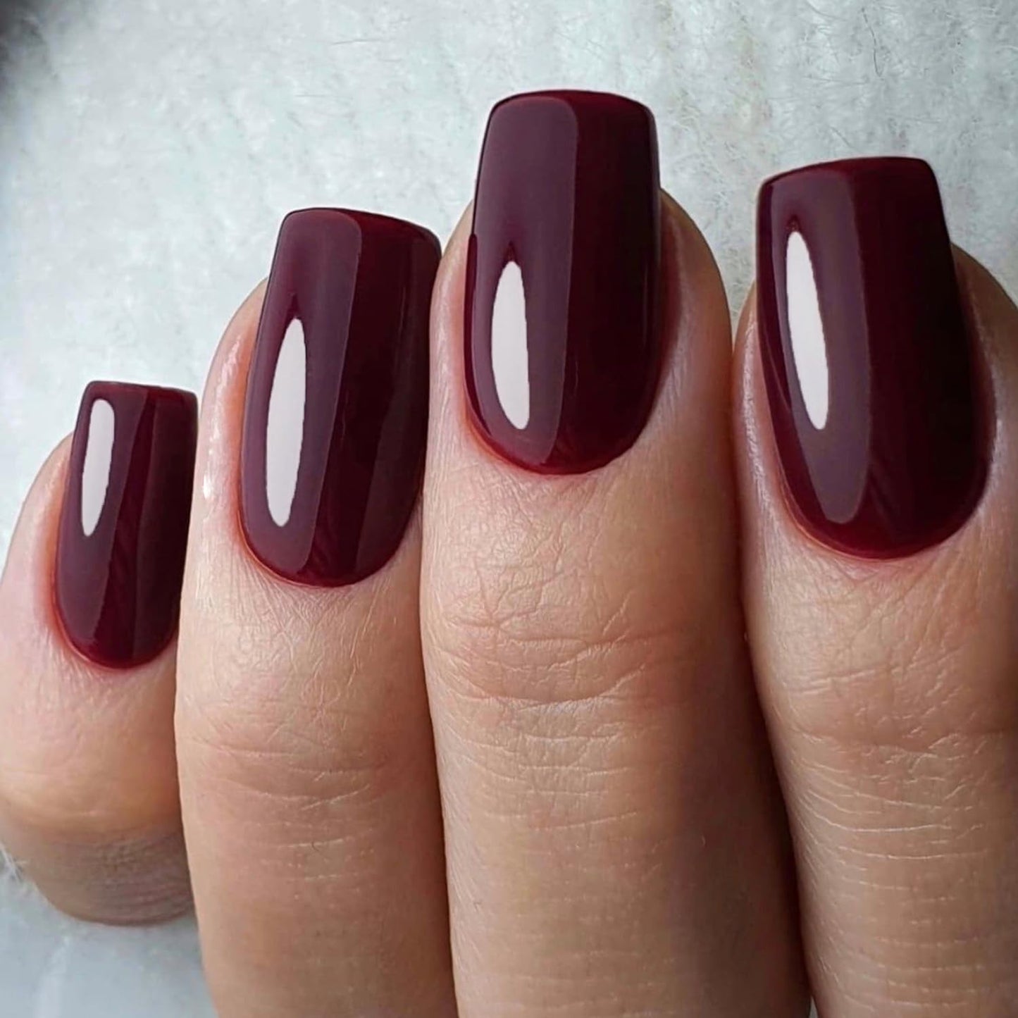 GLAMERMAID Burgundy Press on Nail Medium Square, Dark Red Handmade Jelly Soft Gel Nail Square Fake Nail, Glossy Stick Glue 0n Nail Kit for Women