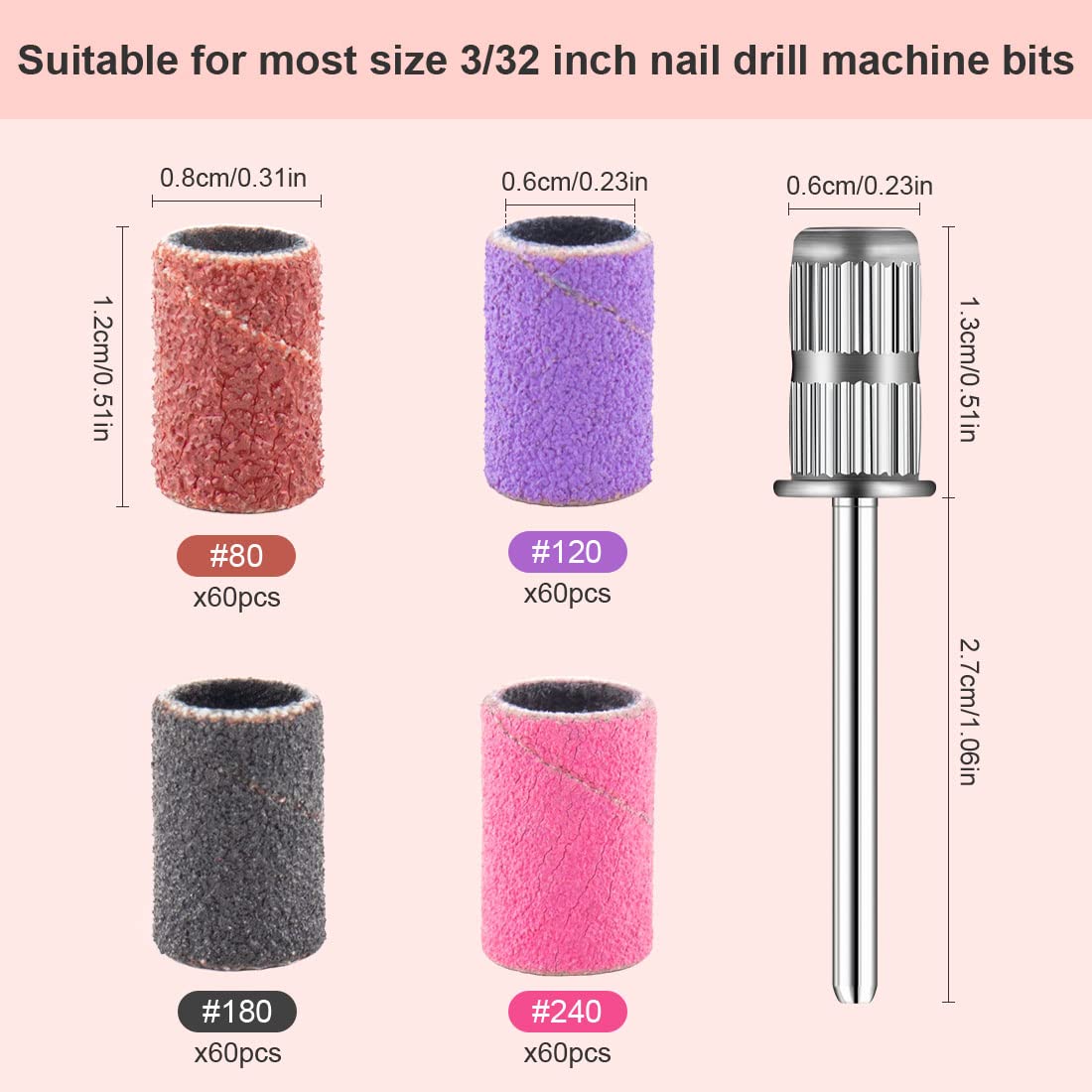 Rolybag Sanding Bands for Nail Drill Nail Sanding Bands Professional Sanding bit Nails 240 Pieces 4 Color Coarse Fine Grit Efile Sand Set
