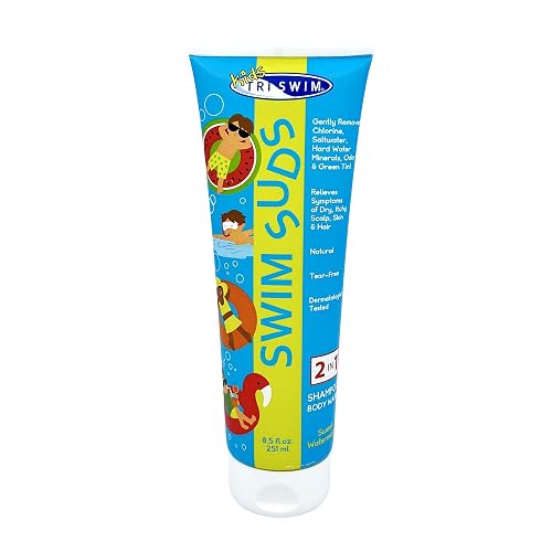 TRISWIM Kid’s SWIM SUDS Formulated for BABIES and up. NATURAL, TEAR-FREE, 2-in-1 Shampoo and Body Wash | Gently Removes Chlorine & Saltwater |